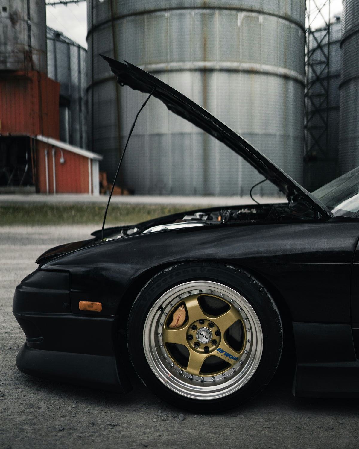 Engine bay of an S13, showing the configuration of this individual car